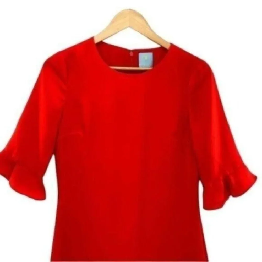 CeCe Red Ruffle Shift Dress - Picture 2 of 9